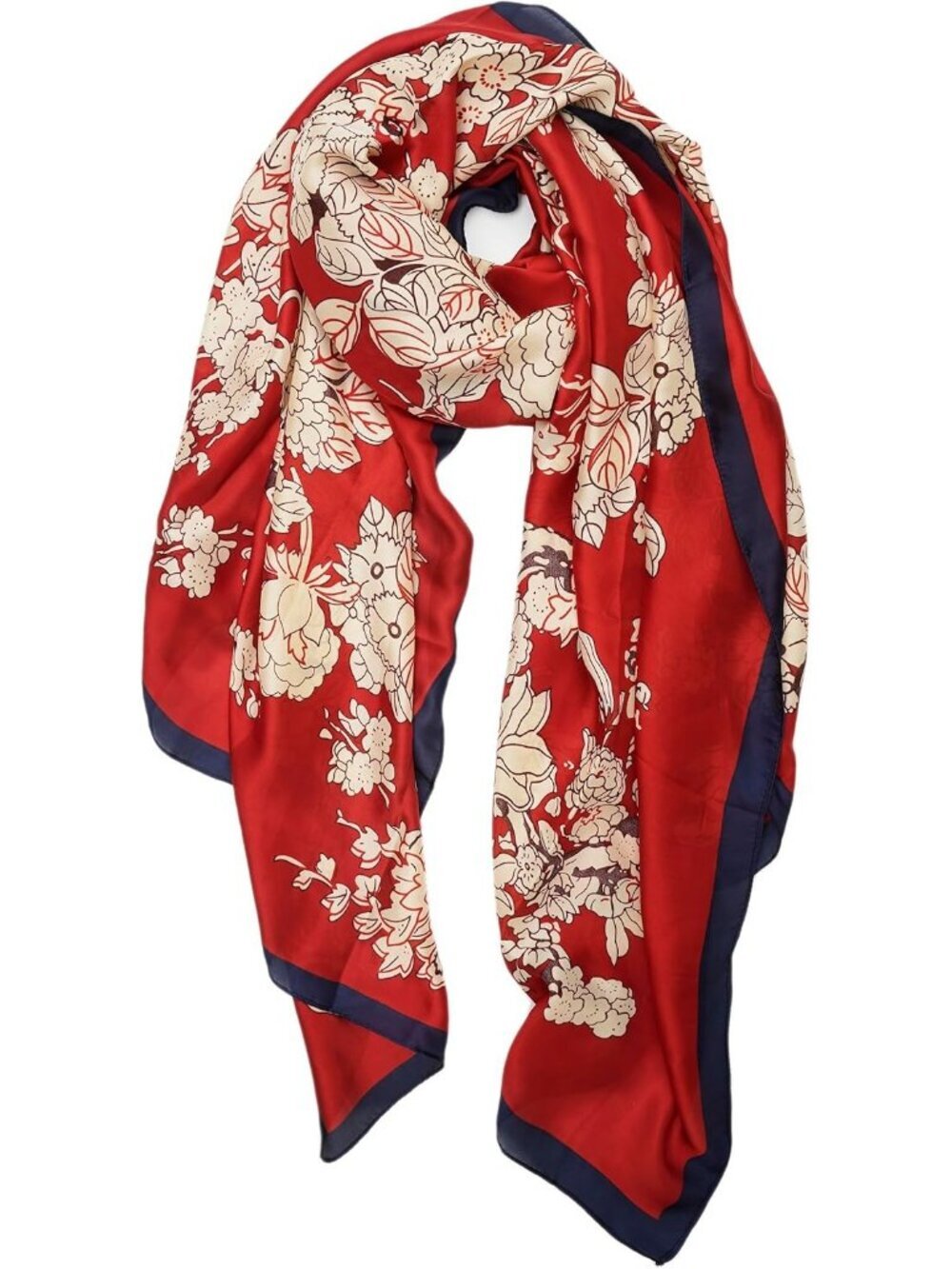 Women's Red/Floral Print Long Skinny Silky Lightweight Sunscreen Shawls Wraps